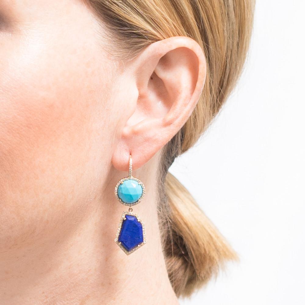 janna Conner fine jewelry lapis and turquoise diamond earrings on model