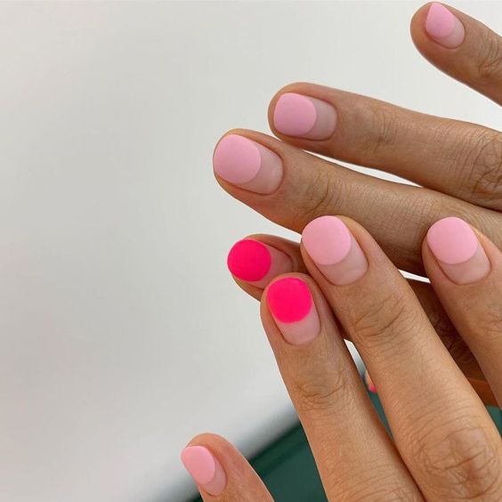 matte pink negative space nail art