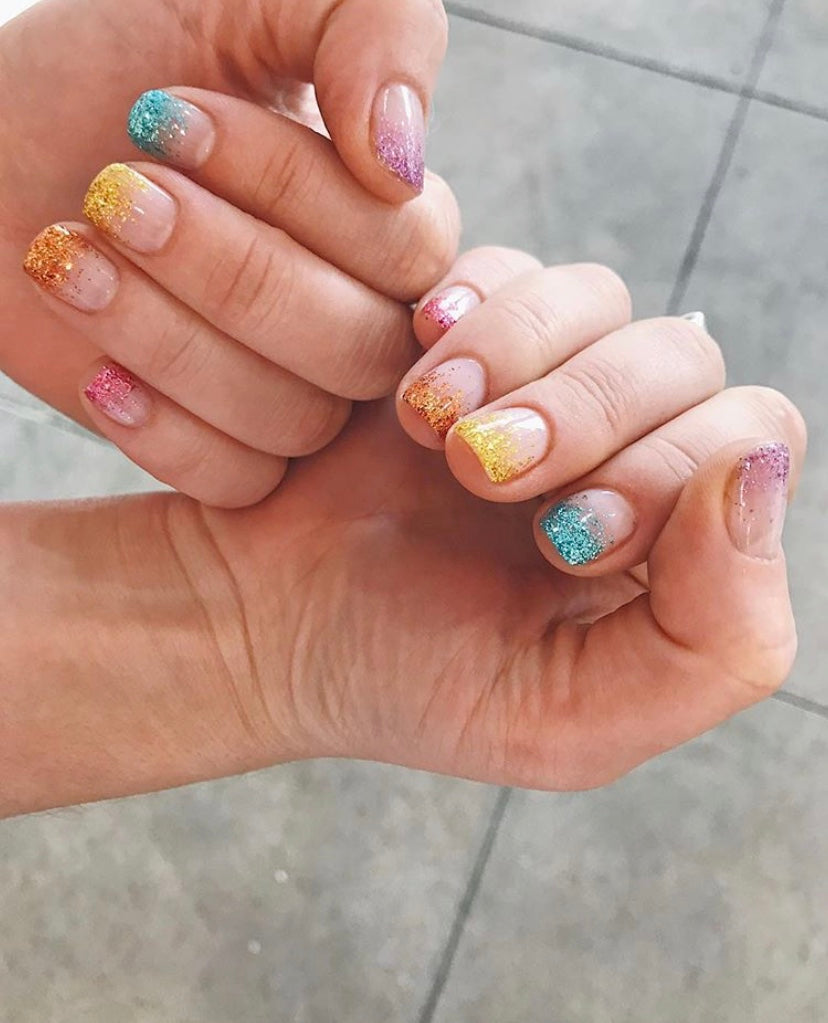 rainbow glitter ombre nails