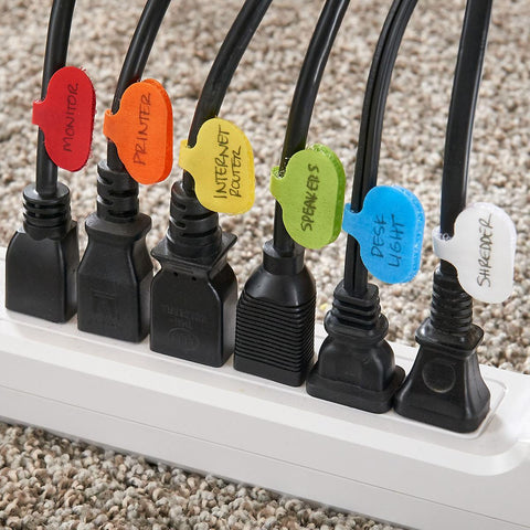 color-coded labels to identify cords and cables 