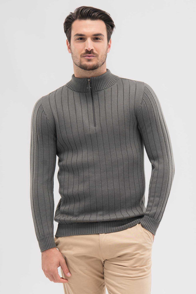 Mens Finn Merino Zip Sweater - Bay Leaf