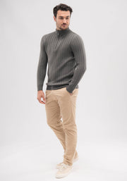 Mens Finn Merino Zip Sweater - Bay Leaf