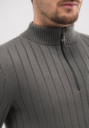 Mens Finn Merino Zip Sweater - Bay Leaf