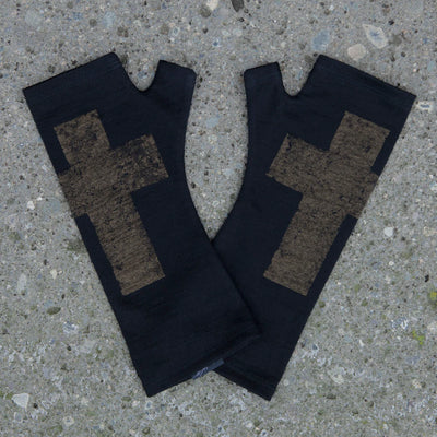 Merino Fingerless Gloves - Standard Length Bronze Cross