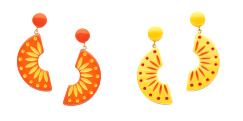 Splendette vintage inspired 1940s 1950 style fashion fakelite Duotone yellow Sunrise orange Sunset drop earrings