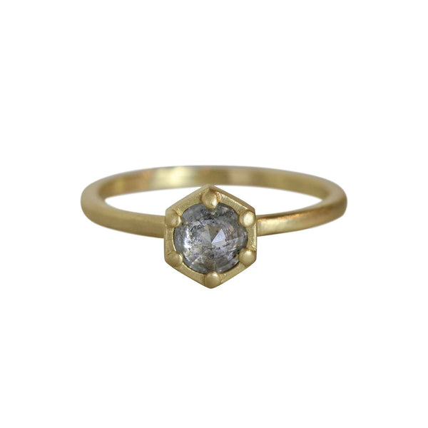 Deco Hex Diamond Ring / yellow gold by Sarah Swell 