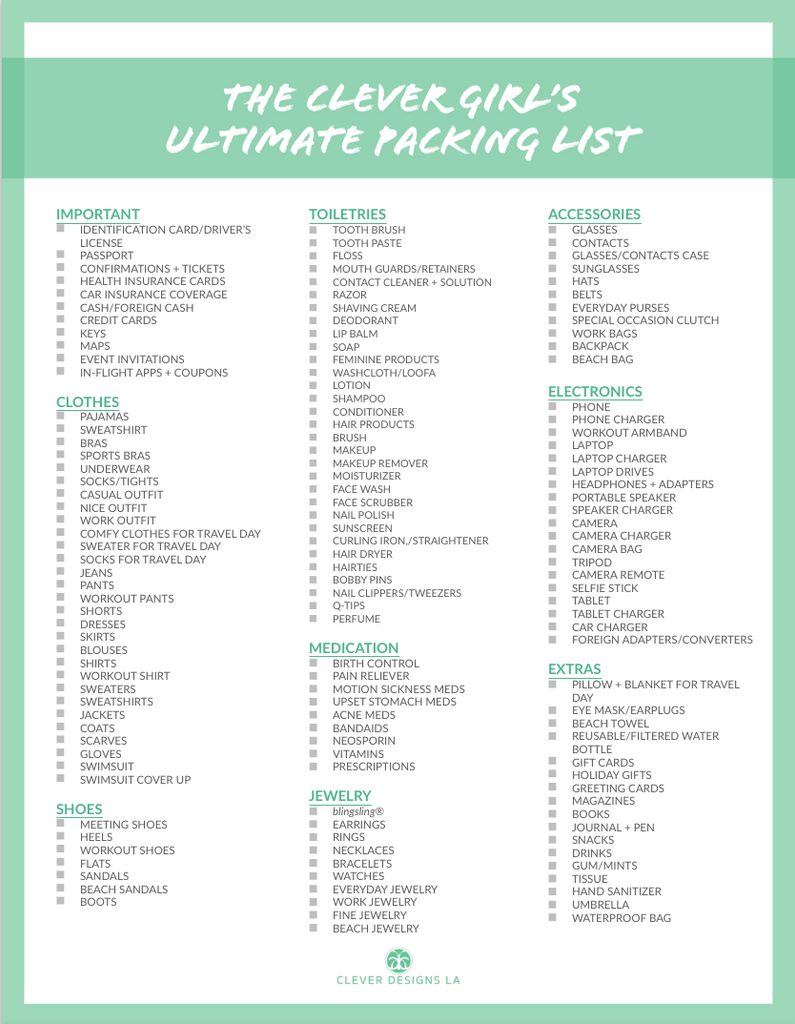The Clever Girl's Ultimate Travel Packing List