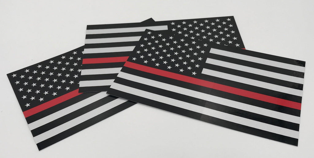 AMERICAN FLAG AUTOMOTIVE BLACK GREY W/ RED LINE STICKER 3.5" X 6" 