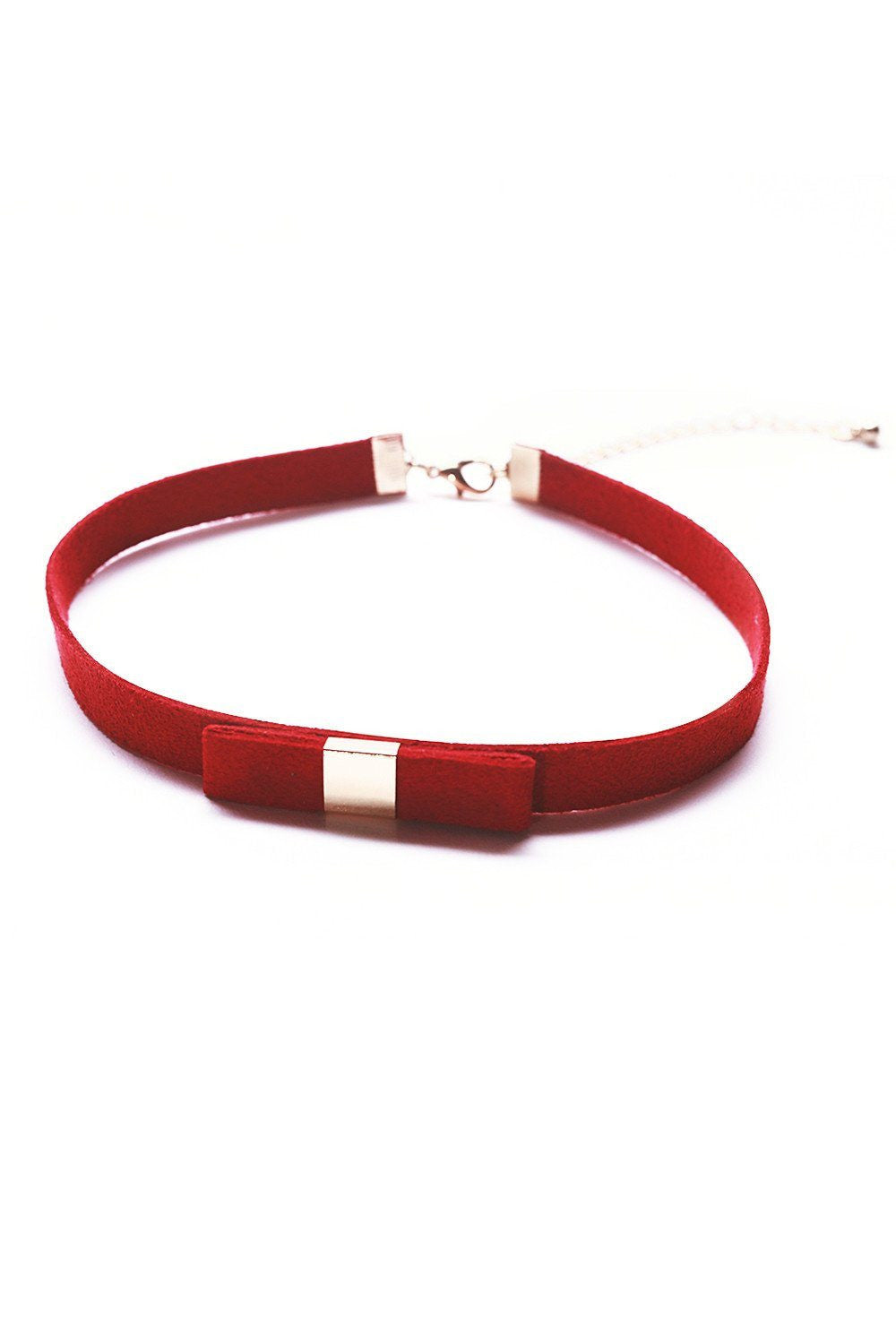 Red Fine Bow Faux Suede Choker