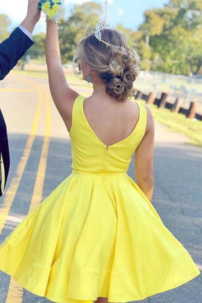 yellow short prom dress