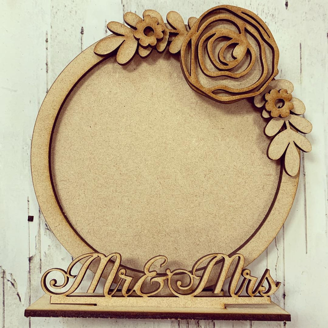 CF013 - MDF Rose Themed Personalised Freestanding Circular Photo Frame - Olifantjie - Wooden - MDF - Lasercut - Blank - Craft - Kit - Mixed Media - UK