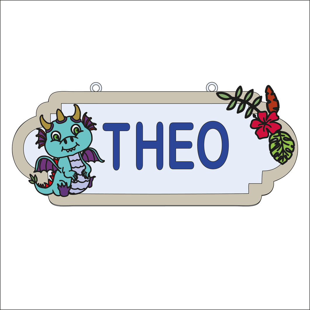 SS190 - MDF Doodle Dragon Personalised Street Sign - Large (12 letters) - Olifantjie - Wooden - MDF - Lasercut - Blank - Craft - Kit - Mixed Media - UK