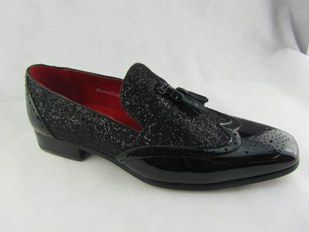 Rossellini Antonio Men'S Moccasin Shoes Black Patent Loafer Tussle 
