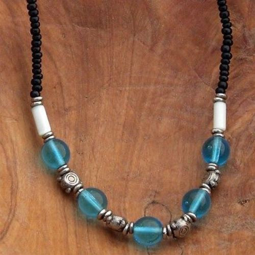Kenyan Beaded Choker - Blue Glass - Kenya