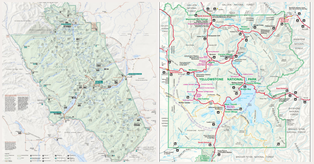 Glacier Map vs Yellowstone Map