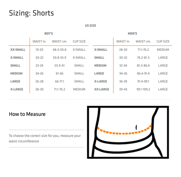 Shock Doctor Shorts Size Chart