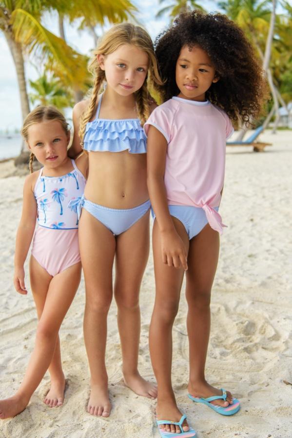 envelop Toestand Associëren Snapper Rock Blue and White Stripe Bandeau Bikini – Bloom Kids Collection