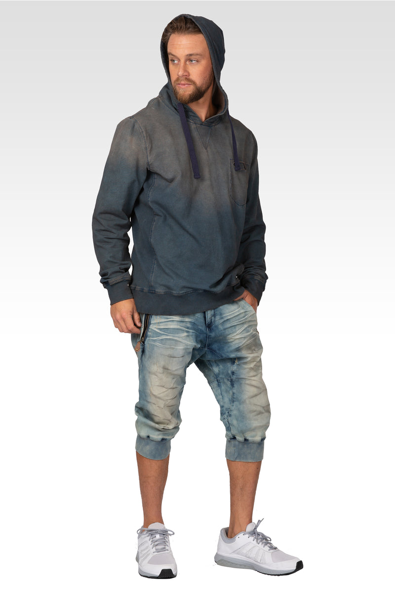 Level 7 Mens Faded Tinted Premium Knit Denim Ribbed Cuff Jogger Capri Level 7 Jeans