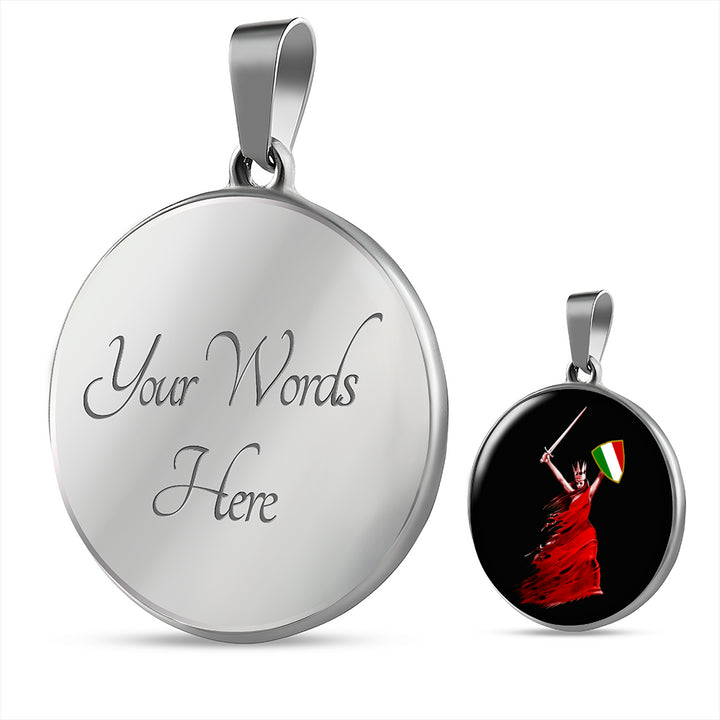 Italian Woman Warrior with Circle Pendant Necklace in Gold & Stainless Steel
