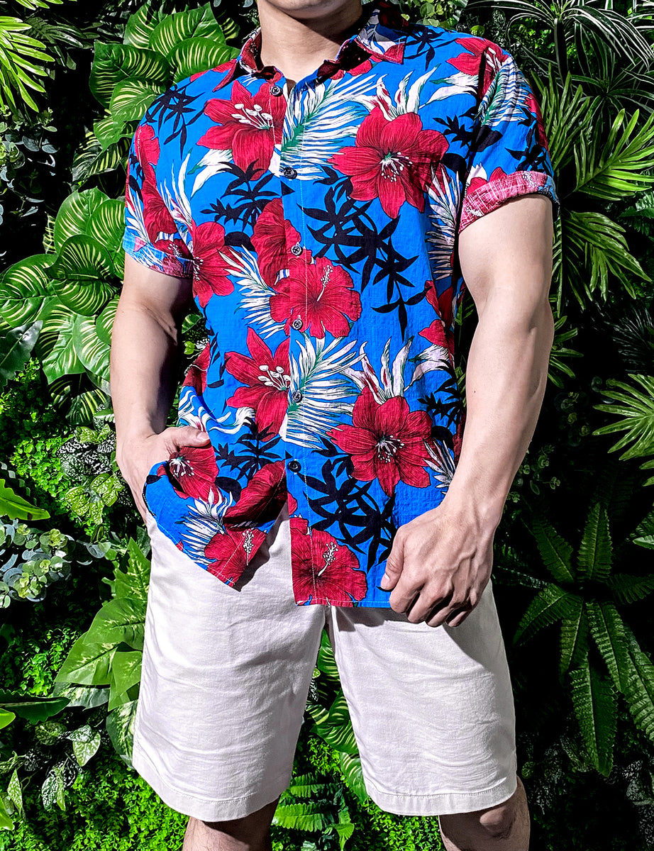 JOGAL Men's Flower Cotton Button Down Short Sleeve Hawaiian Shirt 