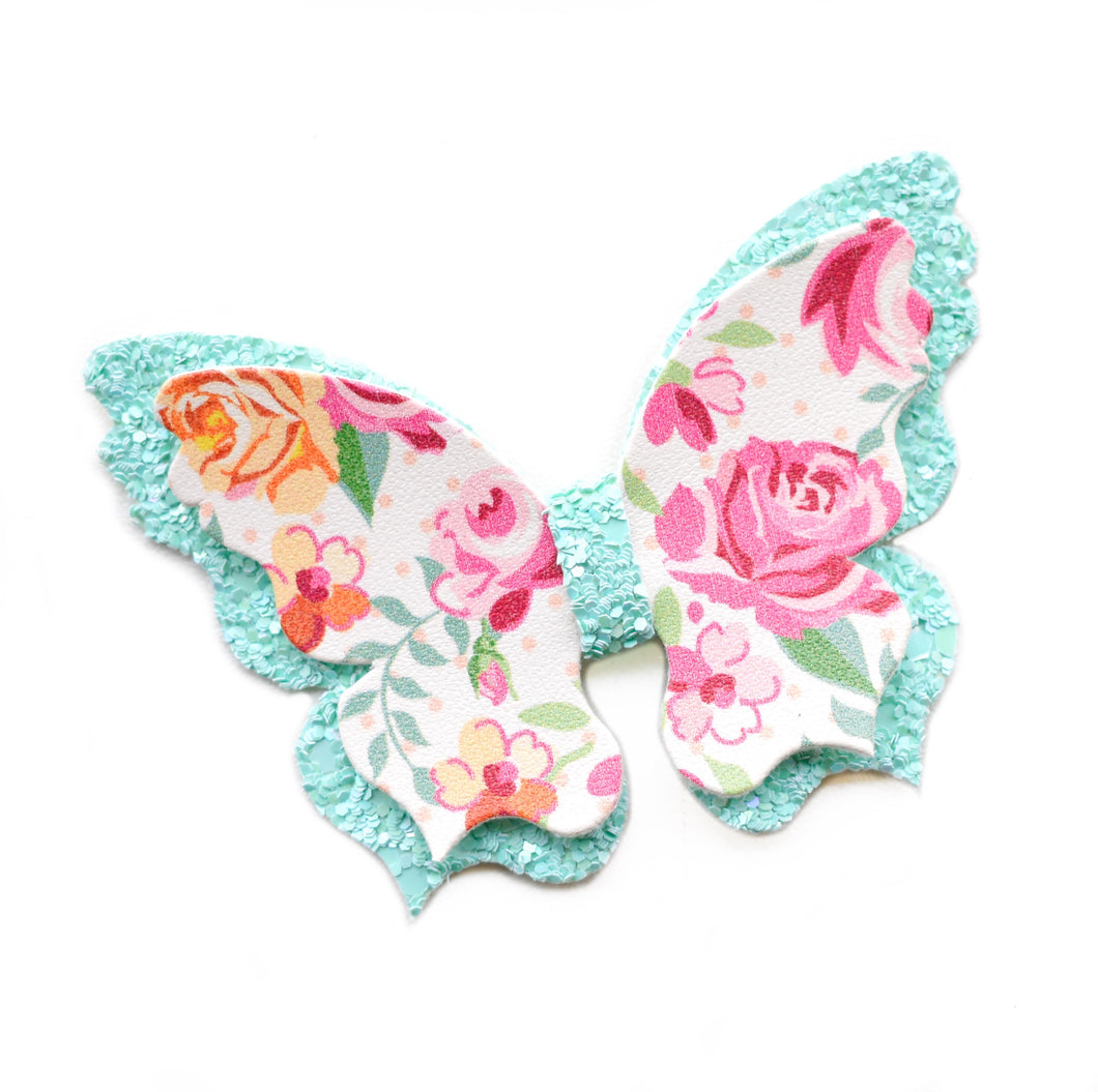 Freya- Green Floral glitter bow, leatherette bow, fringe clip, butterfly bow, personalised bow, rainbow bow, dolly hair bow, floral bow, shimmer bow, pretty bow , Bow Handmade Hairbow, handmade hair accessories, Sweet Adalyn Sweet Adalyn