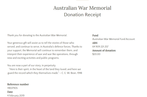 February 2019 War Memorial Donation
