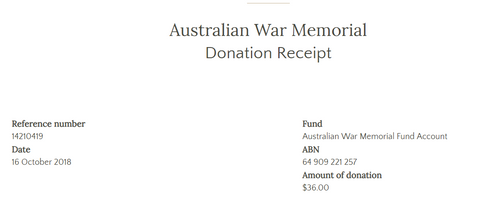 October Donation to War Memorial