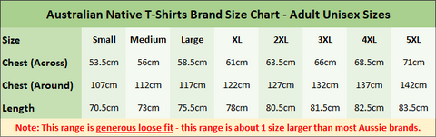 Australian Native T-Shirts Brand Size Chart - Adult Loose Fit