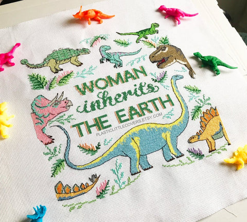 Woman Inherits the Earth Cross Stitch - Plastic Little Covers