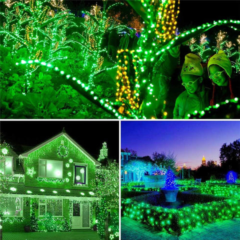 Green Solar Powered Holiday Lights 100 LED Christmas