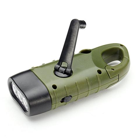 Green Solar Powered Clip On Hand Crank Flashlight Generator
