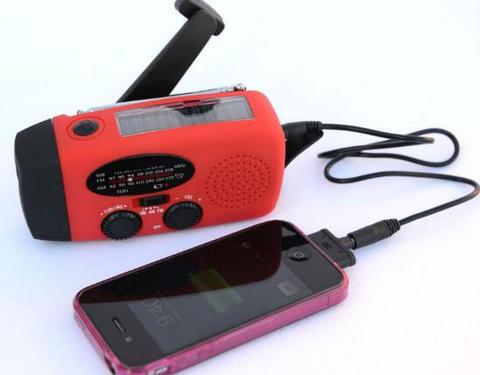 Red Emergency Hand Crank Flashlight Generator With Radio Charging A Smart Phone