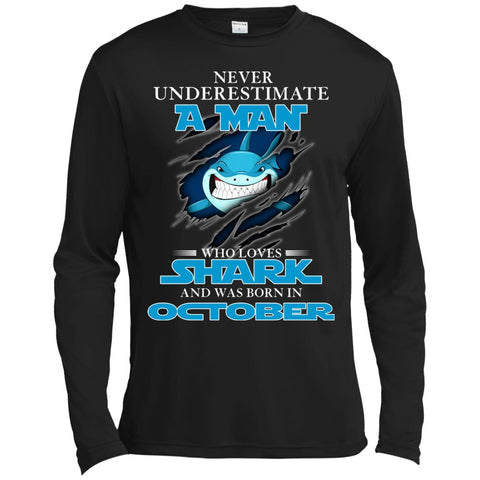 Nerver Underestimate A Man Who Love Shark And Was Born In October Premium Long Sleeve T-Shirt Black / X-Small Premium Long Sleeve T-Shirt - teesdiys