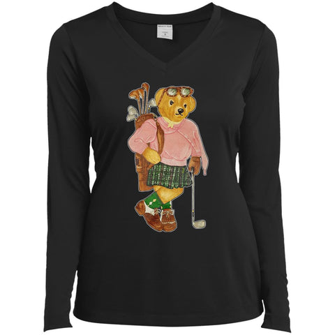 Bigger Bear Golf T-shirt Black / X-Small LST353LS Sport-Tek Ladies' LS Performance V-Neck T-Shirt - teesdiys