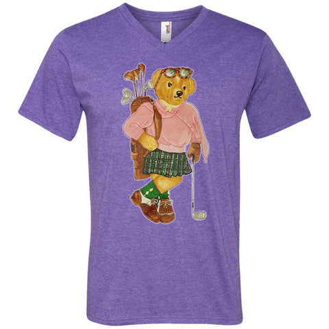 Bigger Bear Golf T-shirt Heather Purple / S 982 Anvil Men's Printed V-Neck T-Shirt - teesdiys