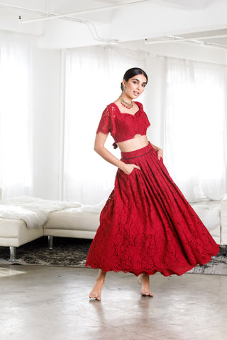 Red Midi Skirt Lehenga