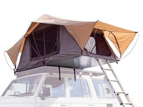 front runner featherlite roof top tent on top of a slimline II roof rack kit