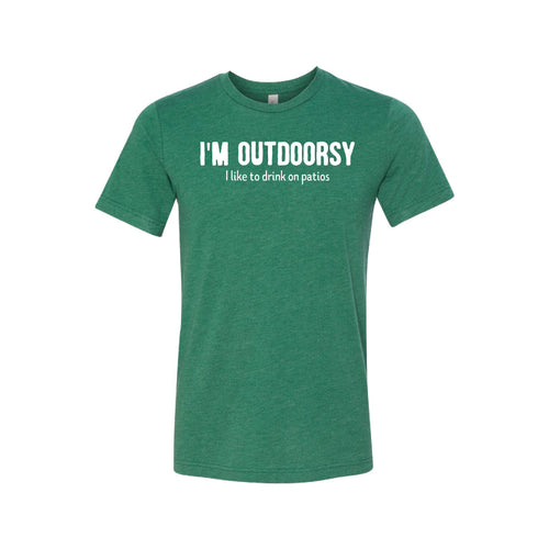 I'm Outdoorsy - I Like to Drink on Patios T-Shirt - Soft & Spun Apparel - Grass Green
