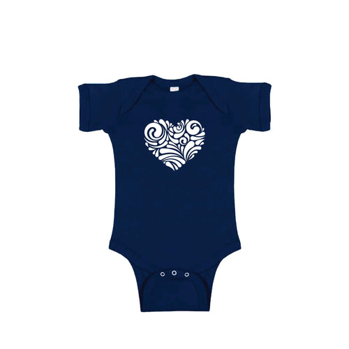 valentine heart swirl onesie - navy - soft and spun apparel