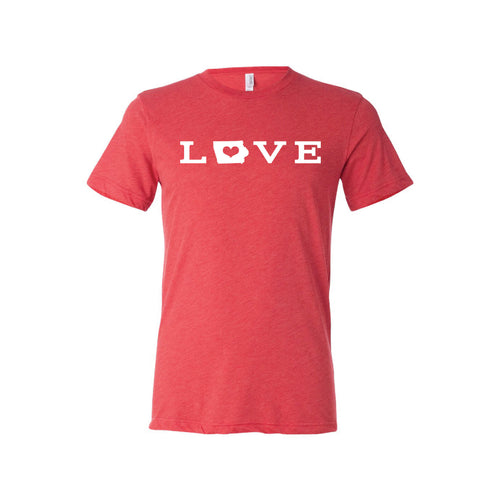 love - iowa t-shirt - red - midwest nice - soft and spun apparel