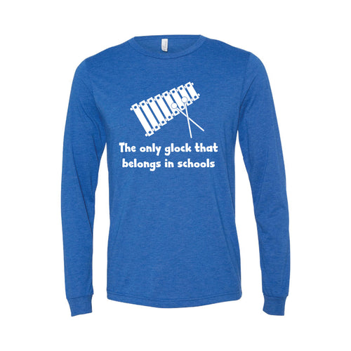 the only glock that belongs in schools long sleeve t-shirt - blue - soft and spun apparel