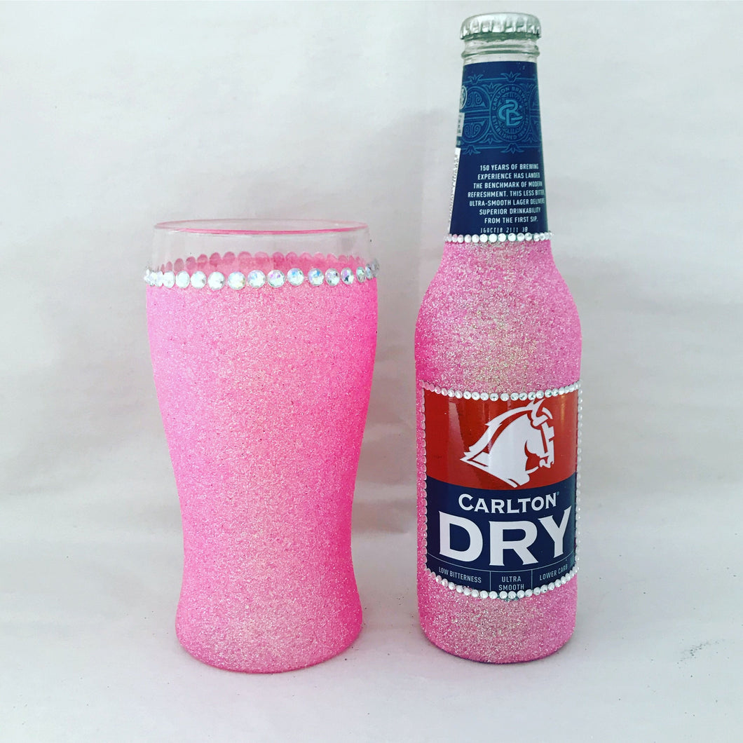 3/4 bling schooner and Carlton dry includes bling initial or number on glass