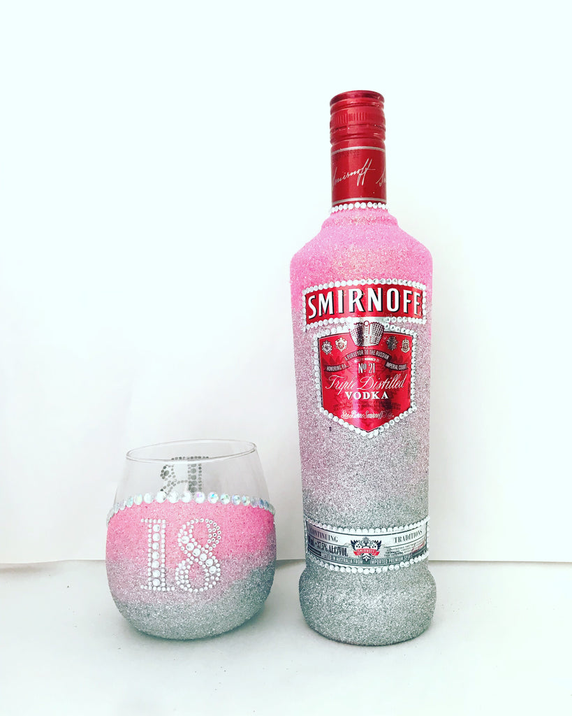 Smirnoff with Stemless glass includes a bling initial or