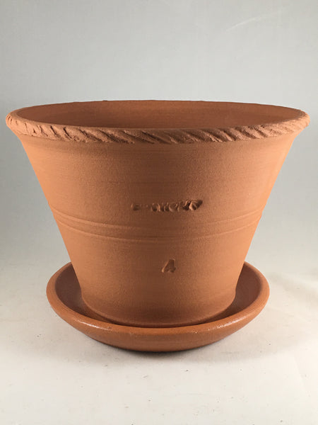 SPC1022-19 Ben Wolff #4 Half Pot in Terracotta. Sealed #6 saucer with cork pads. 5.75”H x 8.25”W --- ONE OF A KIND