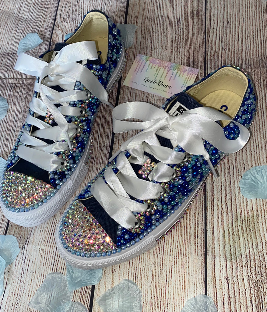 blue converse with ribbon