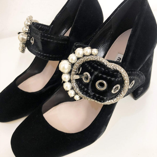 black velvet mary jane heels