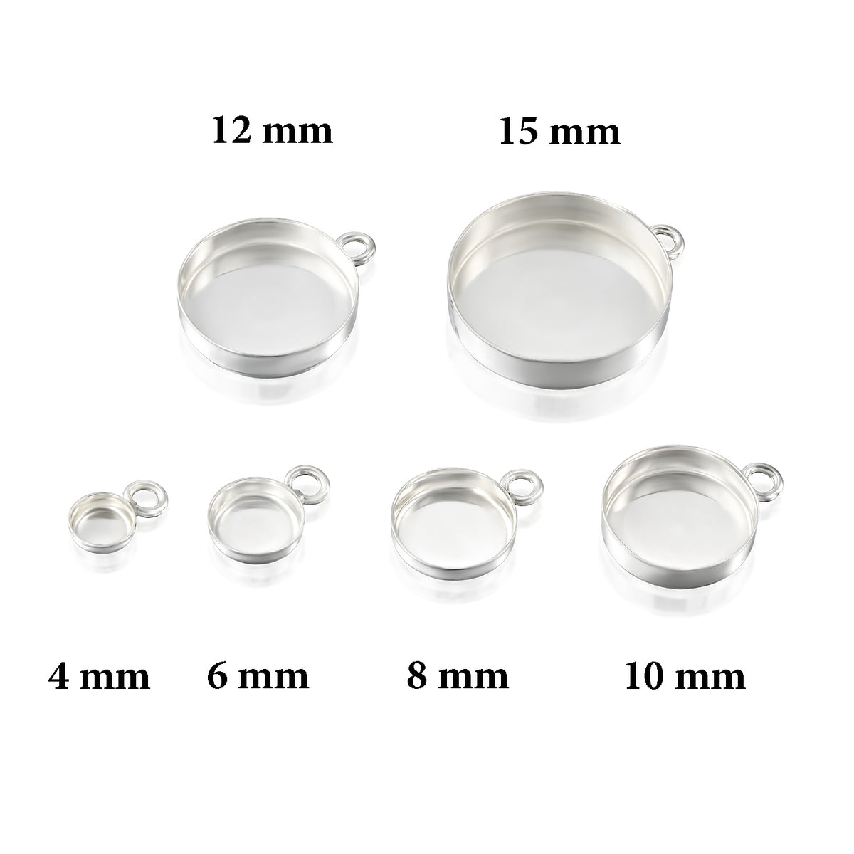 4pcs x Round 20mm Bezel Cup Settings with Loop Sterling Silver 925 RD201V