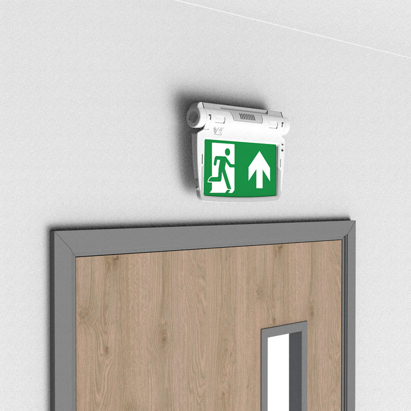 exit sign emergency led illuminated self test lights door options mounting signs fire