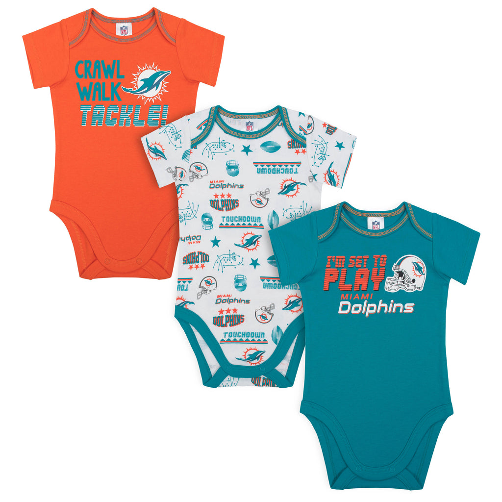 Miami Dolphins Dream Team Newborn & Infant Bodysuit, Pants & Hat Set -  White/Aqua