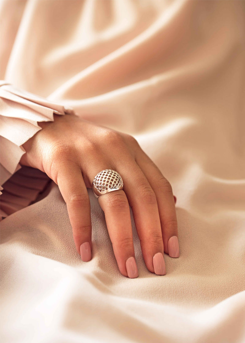 Size 7 Designer Ring Gemstone Ring Gold Vermeil Dome Ring Multi-Colored Pave Gemstone Ring 925 Vermeil Gold